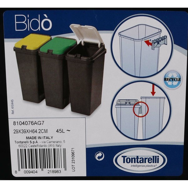 Rubbish Bin Tontarelli Bido Black Rectangular 38 x 29 x 65 cm (6 Units)
