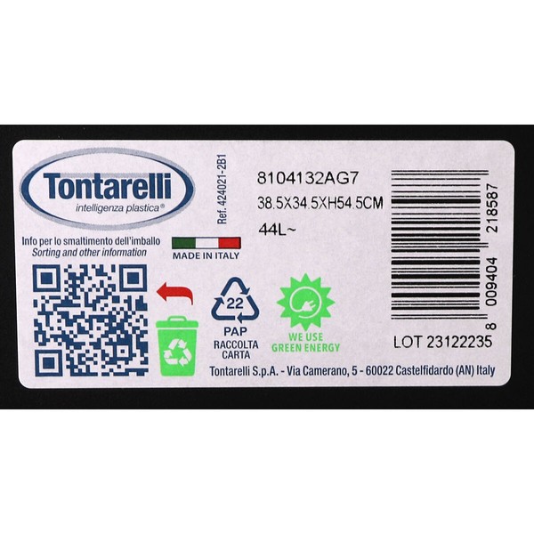 Rubbish Bin Tontarelli Coverline White 44 L Black 38,5 x 34,5 x 54,5 cm (6 Units)
