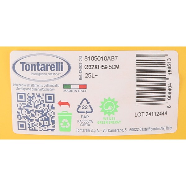 Rubbish Bin Tontarelli Small hoop Yellow Black 25 L (10 Units)