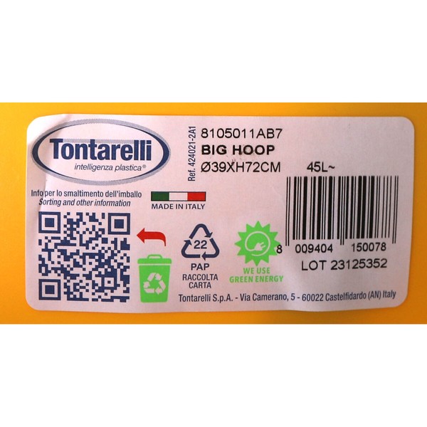 Мусорное ведро Tontarelli Big hoop Жёлтый Чёрный 50 L (10 штук)