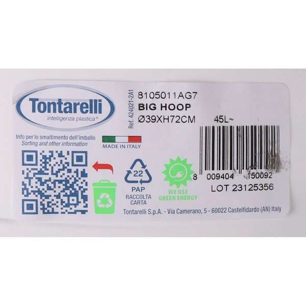 Roskakori Tontarelli Big hoop Valkoinen Musta 45 L (10 osaa)