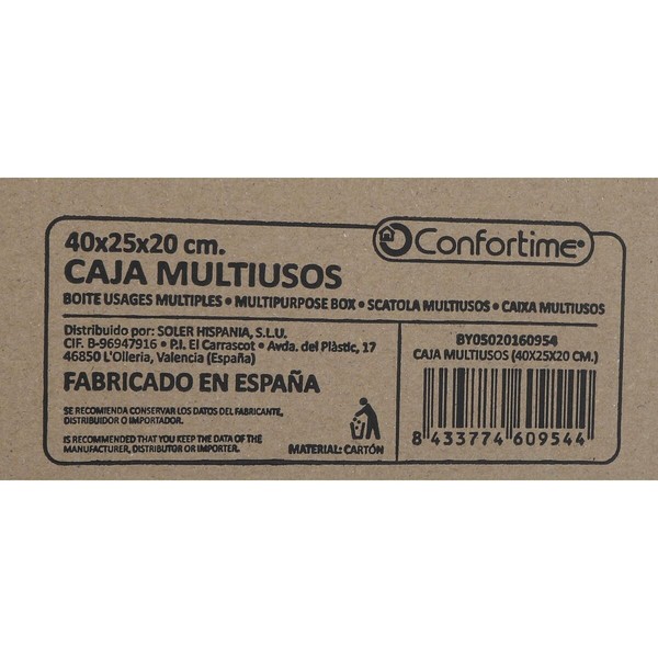 Storage Box with Lid Confortime Cardboard 40 X 25 X 20 cm (20 Units)