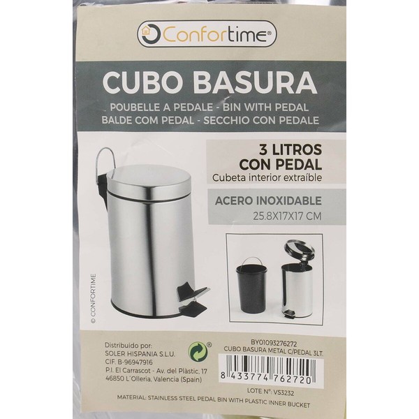 Waste bin with pedal Confortime Silver 3 L (6 Units)