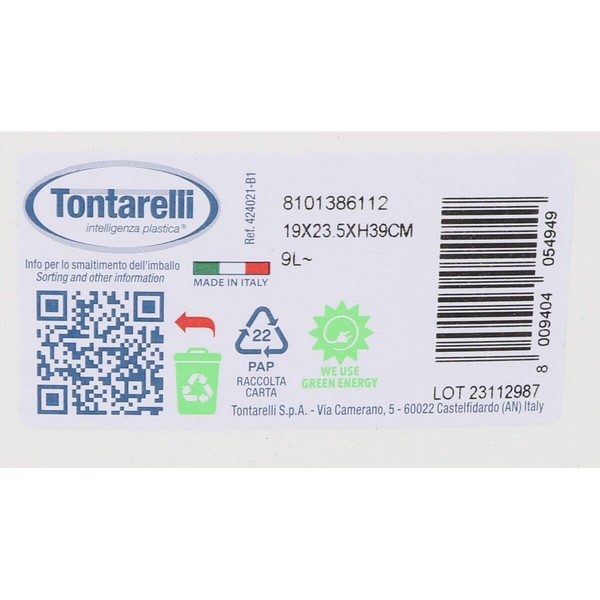 Rubbish bin Tontarelli Aurora White 9L With lid (12 Units)