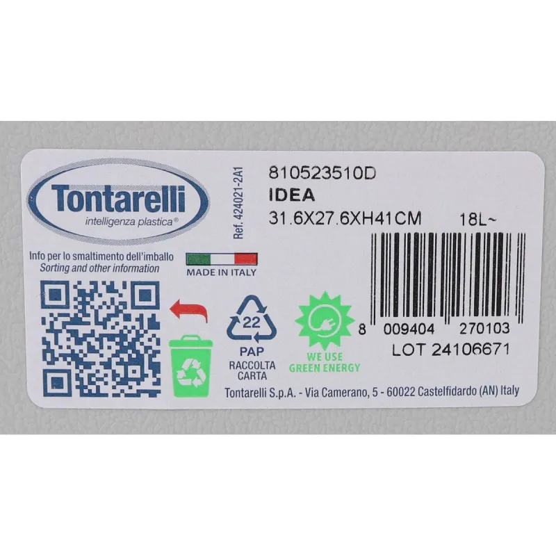 Roskasanko polkimella Tontarelli Idea Harmaa 18 L (4 osaa)
