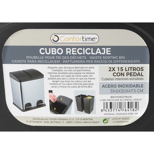 Recycling Waste Bin Confortime Stainless steel