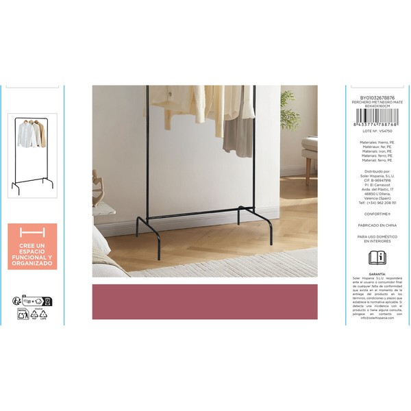 Takkiteline MobleKit Musta 16 mm 80 x 40 x 160 cm (6 osaa)
