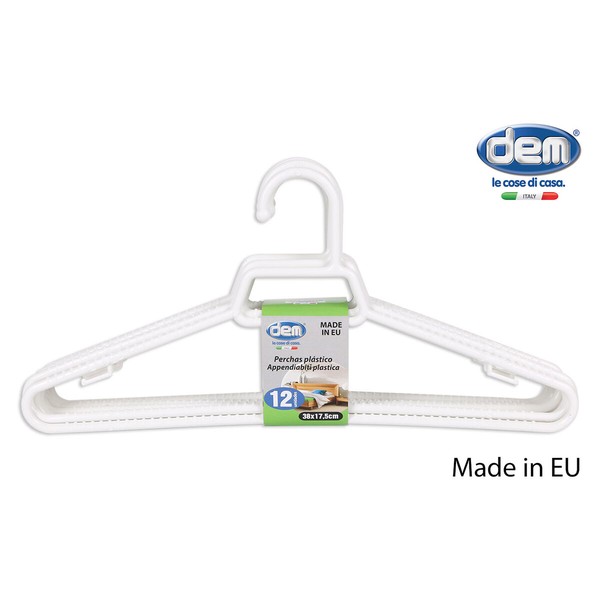 Set of Clothes Hangers Dem Dem White Plastic 38 x 17,5 x 0,5 cm 12 Pieces (16 Units)