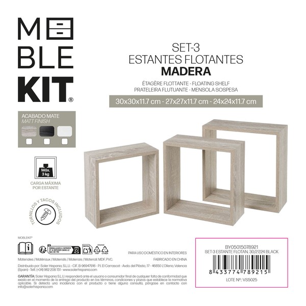 Lentynos MobleKit Juoda 3 Dalys (4 vnt.)