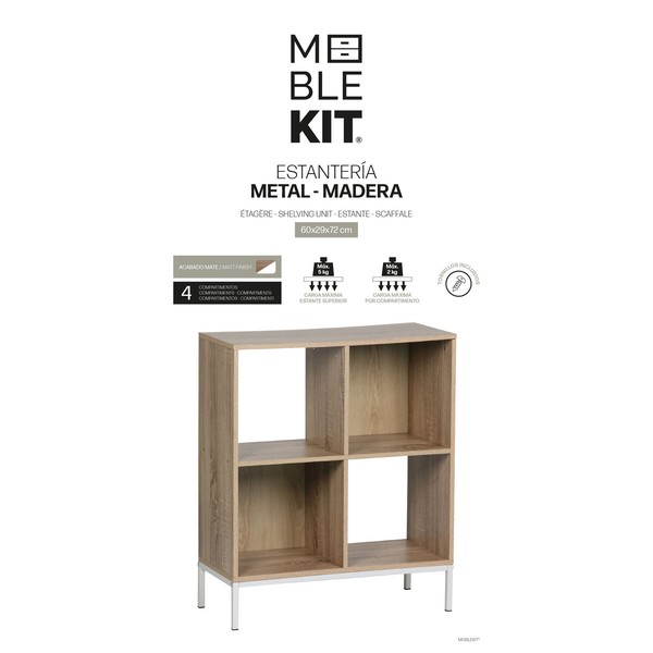 Lentyna MobleKit Balta Ruda Medžio Metalinis 60 x 29 x 72 cm