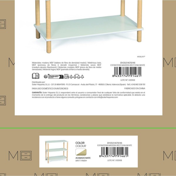 Lentyna MobleKit Balta Medžio 80 x 35 x 75 cm