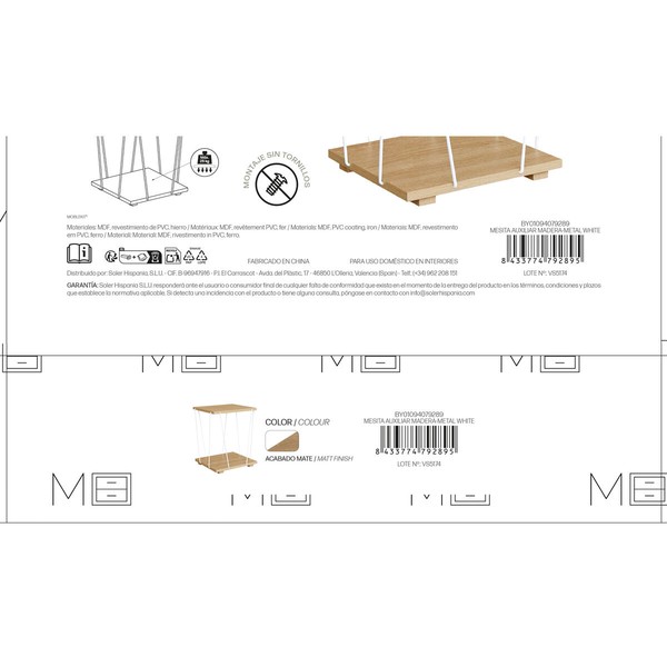Šoninis staliukas MobleKit Balta Ruda 31,8 x 31,8 x 38,5 cm (4 vnt.)