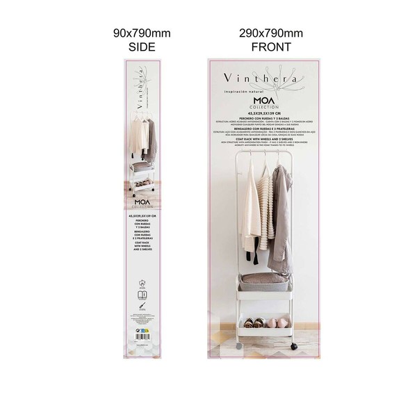Hat stand Vinthera Moa Steel White With wheels 45,5 x 29,5 x 159 cm
