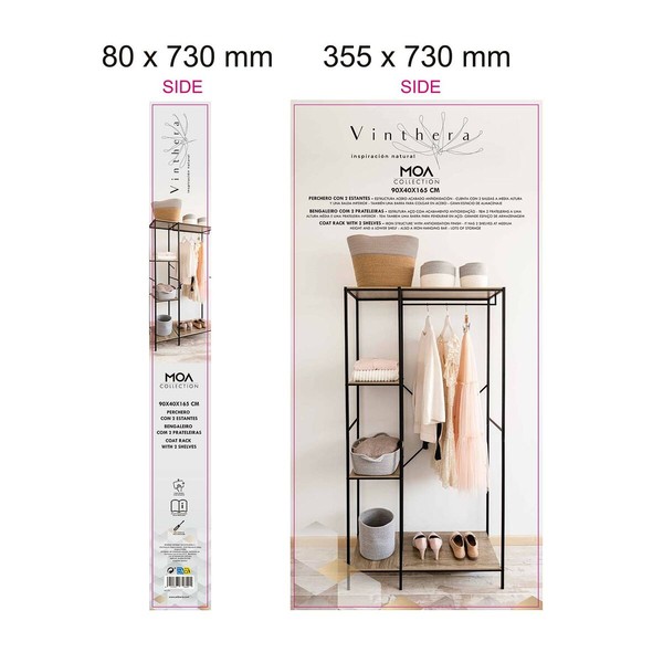 Hat stand Vinthera Moa Steel Black 90 x 40 x 165 cm