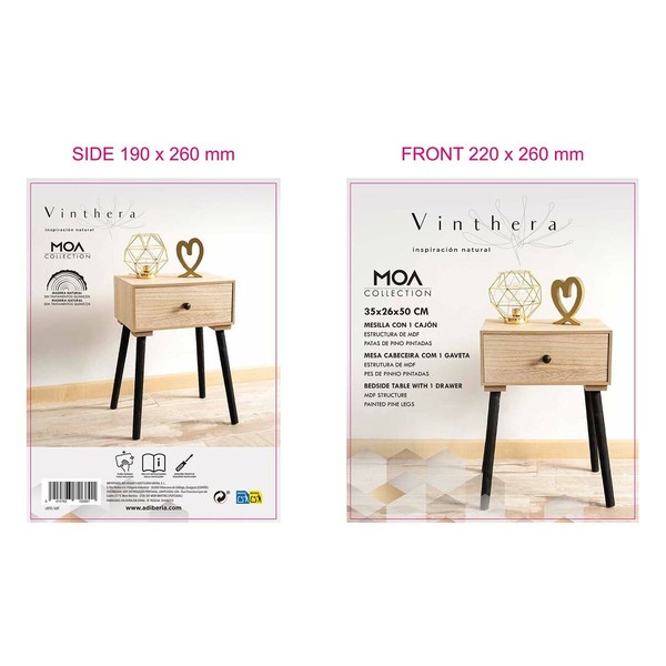 Nightstand Vinthera Moa Steel Natural 35 x 26 x 50 cm