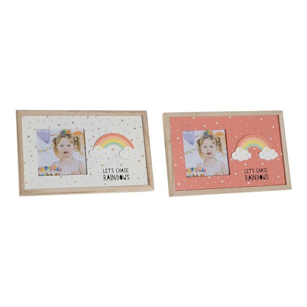 Kuvakehys DKD Home Decor Sateenkaari Pinkki Valkoinen Lasten Puu MDF (25 x 1 x 16 cm) (2 osaa)