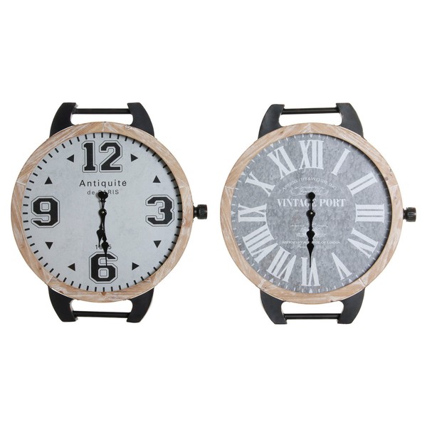 Table clock DKD Home Decor RE-180394 Black Grey Natural Vintage Wrist (2 Units)