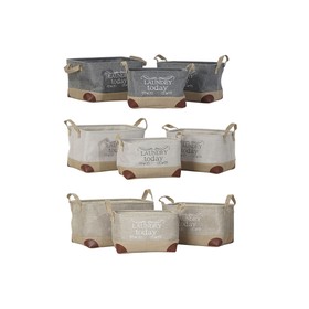 Multi-purpose basket DKD Home Decor Beige Grey Light brown 40 x 30 x 24 cm Wood 3 Pieces (3 Units)