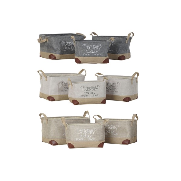 Monikäyttöinen kori DKD Home Decor Beige Harmaa Vaaleanruskea 40 x 30 x 24 cm Puu 3 Kappaletta (3 osaa)