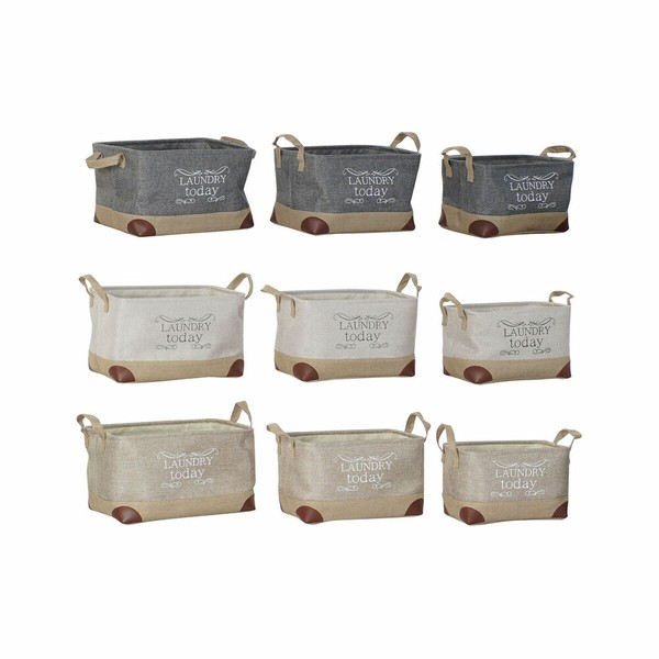 Multi-purpose basket DKD Home Decor Beige Grey Light brown 40 x 30 x 24 cm Wood 3 Pieces (3 Units)