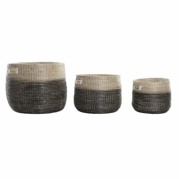 Krepšelio rinkinys DKD Home Decor Pilka Natūralus Jūros dumbliai (3 Dalys)