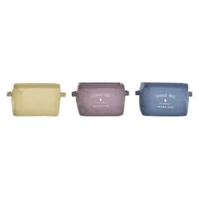 Basket DKD Home Decor Yellow Blue Maroon Canvas Modern 20 x 16 x 15 cm (3 Units)