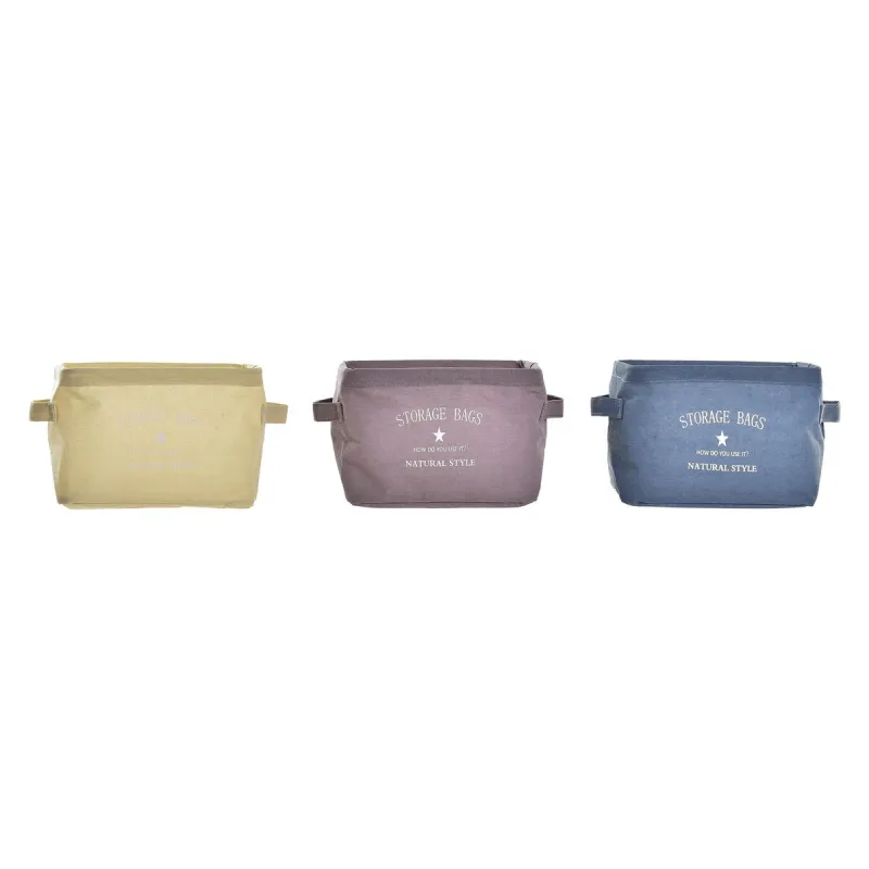 Basket DKD Home Decor Yellow Blue Maroon Canvas Modern 20 x 16 x 15 cm (3 Units)