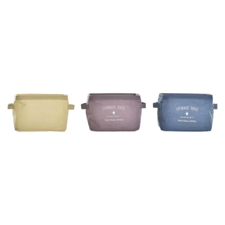 Basket DKD Home Decor Yellow Blue Maroon Canvas Modern 20 x 16 x 15 cm (3 Units)