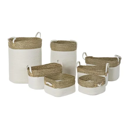Набор корзин DKD Home Decor Белый Коричневый Натуральное волокно 41 x 41 x 52,5 cm