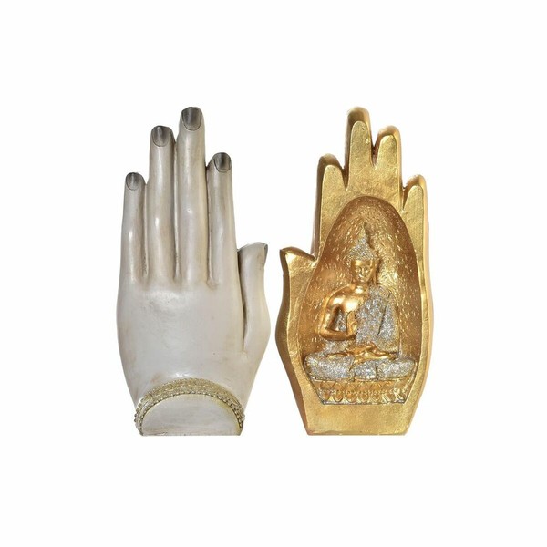 Dekoratyvinė figūrėlė DKD Home Decor Pilka Auksinis Buda Derva (10 x 7,2 x 20,9 cm) (2 vnt.)
