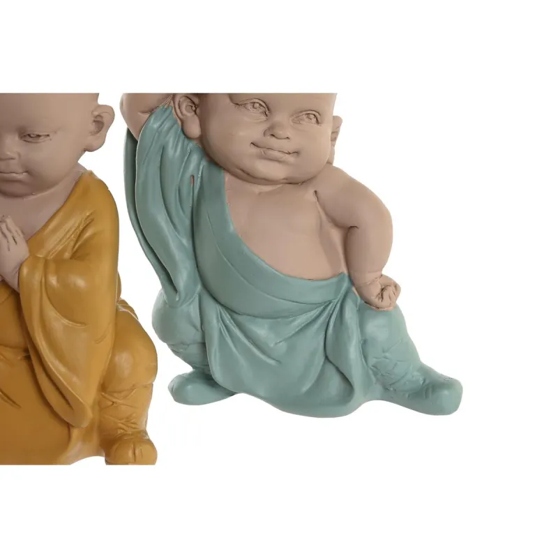 Dekoratīvās figūriņas DKD Home Decor Zils Rozā Dzeltens Sveķi Mūks (8 x 5,5 x 12,7 cm) (3 gb.)