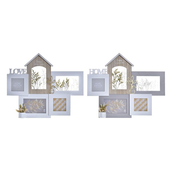 Kuvakehys DKD Home Decor Love Home Puu Kukka Luonnollinen (46 x 3 x 39 cm) (2 osaa)