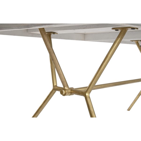 Valgomojo stalas DKD Home Decor Pilka Auksinis Balta Žalvaris Mango mediena (180 x 90 x 76 cm)