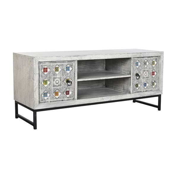 ТВ шкаф DKD Home Decor Белый Бежевый Серый Разноцветный Керамика Древесина манго 130 x 40 x 56 cm