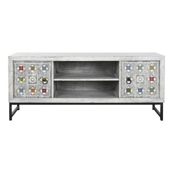 ТВ шкаф DKD Home Decor Белый Бежевый Серый Разноцветный Керамика Древесина манго 130 x 40 x 56 cm