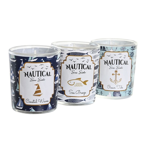 Svece DKD Home Decor Zils Vasks Stikls 17 x 5 x 6 cm (3 gb.)