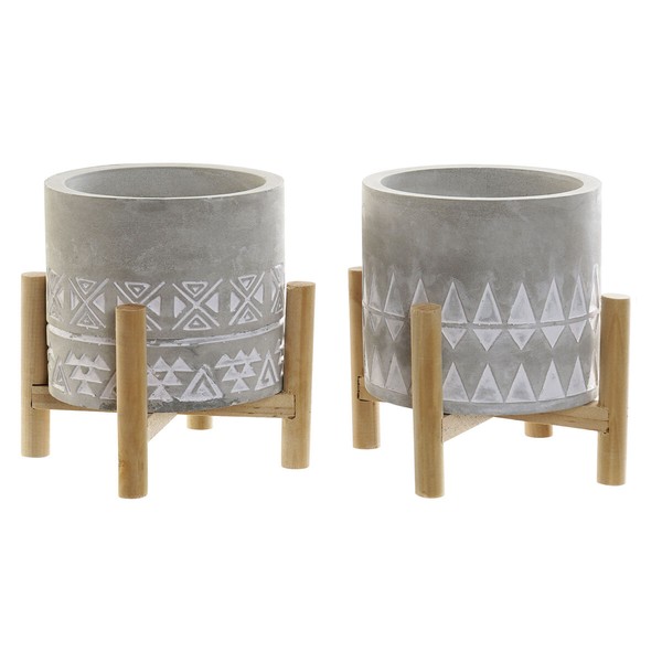 Žvakė DKD Home Decor Pilka Medžio Ruda Cementas Aliuminis Vaškas (10 x 10 x 12 cm) (2 vnt.)