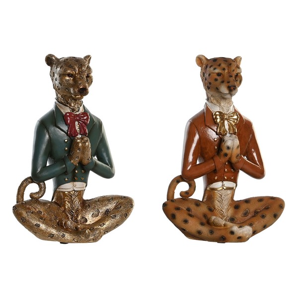 Декоративная фигура DKD Home Decor Синий Коричневый Позолоченный Леопардовый 16 x 9,5 x 23 cm (2 штук)