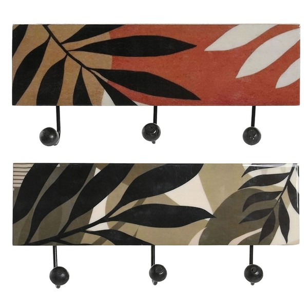 Wall mounted coat hanger DKD Home Decor Monivärinen Rauta Mangopuu Trooppinen Kasvien lehtiä Lakattu 38 x 5 x 18 cm (2 osaa)