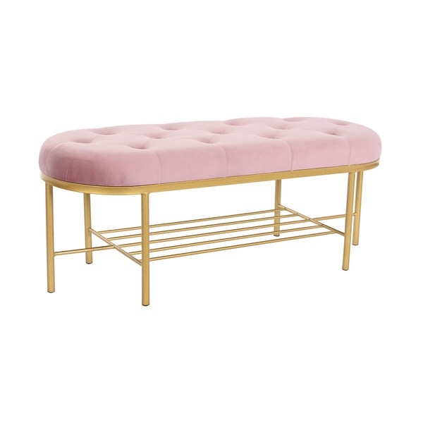 Taburetė DKD Home Decor 100 x 35 x 40 cm Rožinė Auksinis Metalinis
