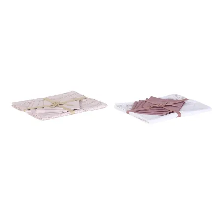 Staltiesė ir servetėlės DKD Home Decor 150 x 150 x 0,5 cm Rožinė Balta (2 vnt.)