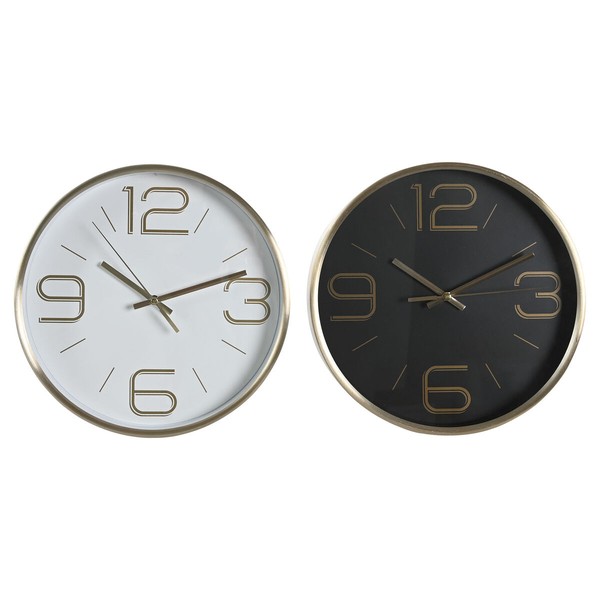 Seinäkello DKD Home Decor Valkoinen Musta Kullattu Alumiini Ø 25 cm 25 x 4 x 25 cm (2 osaa)