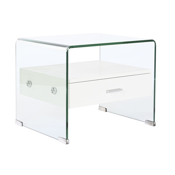 Ночной столик DKD Home Decor Белый Прозрачный Стеклянный Деревянный MDF 50 x 40 x 45,5 cm