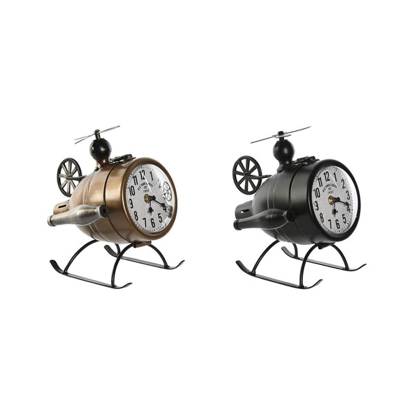 Table clock Home ESPRIT Black Golden Loft Helicopter (2 Units)