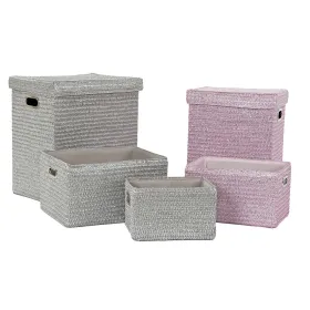 Monikäyttöinen kori DKD Home Decor Pinkki Hopeinen polypropeeni 44 x 36 x 50 cm 4 Kg 5 Kappaletta