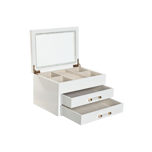 Dėžutė Home ESPRIT Balta Kreminė Medžio Stiklas Medžio MDF 23 x 18 x 14 cm