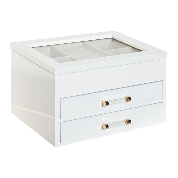 Lādīte Home ESPRIT Balts Krēmkrāsa Koks Stikls Koks MDF 23 x 18 x 14 cm