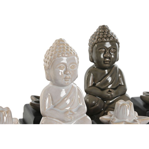 Essential oil burner Home ESPRIT Ceramic MDF Wood Buddha 24 x 8 x 14 cm (2 Units)