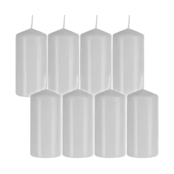 White cylinder candle - set of 8
