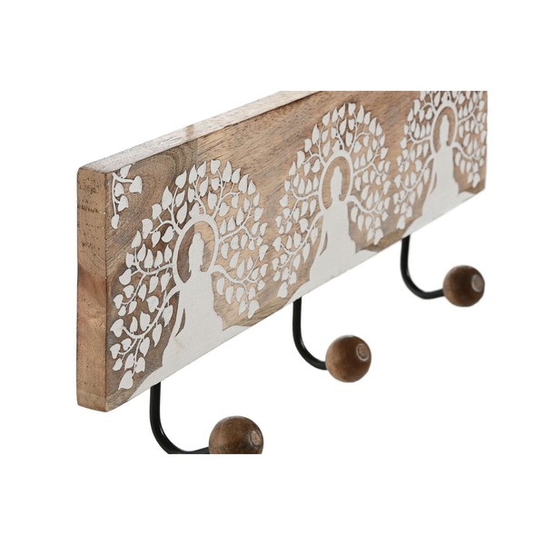 Wall mounted coat hanger Home ESPRIT White Black Natural Metal Mango wood Buddha 38 x 5 x 16 cm